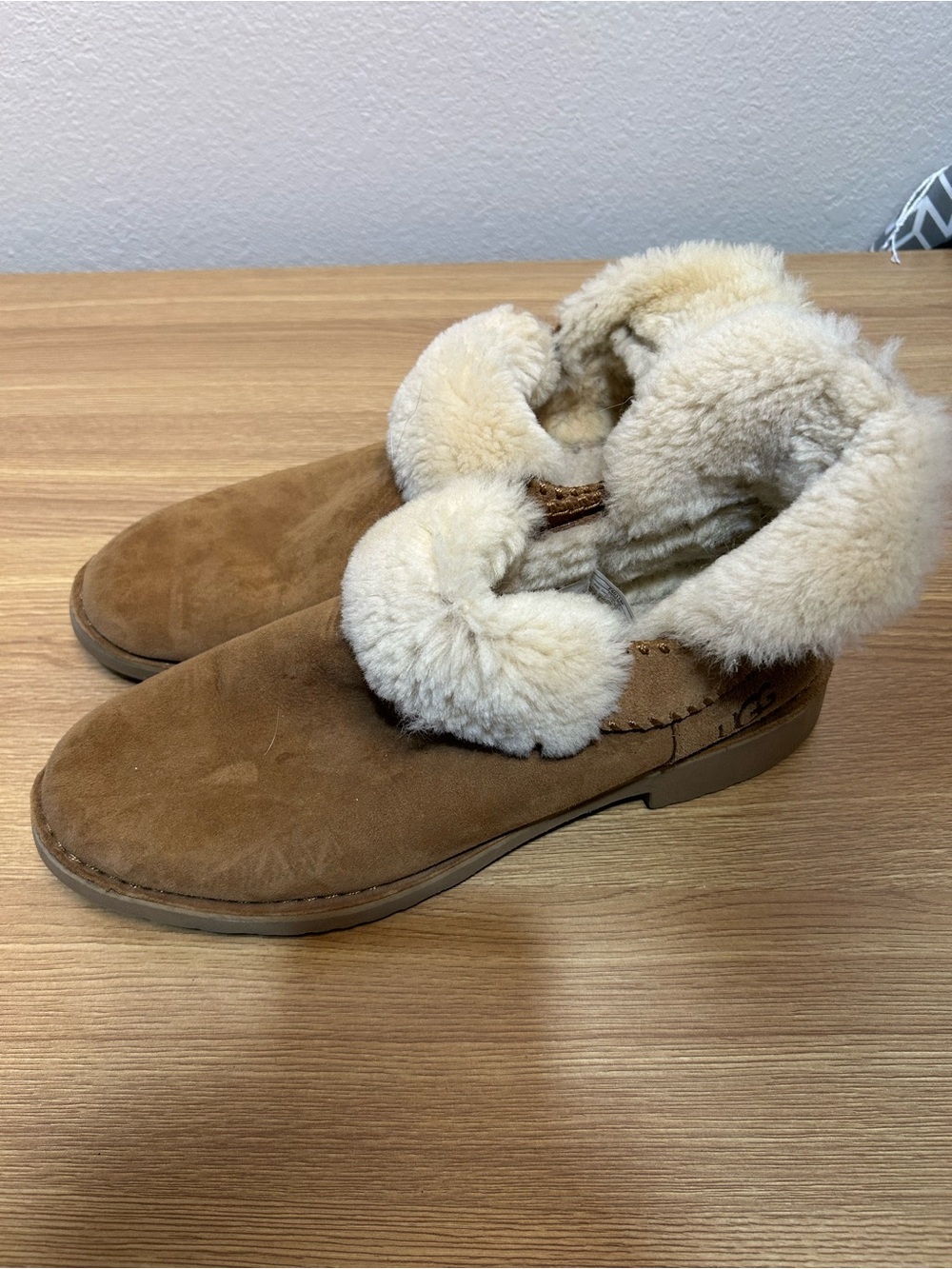 UGG Chestnut Suede Ankle Boots with Cream Shearling